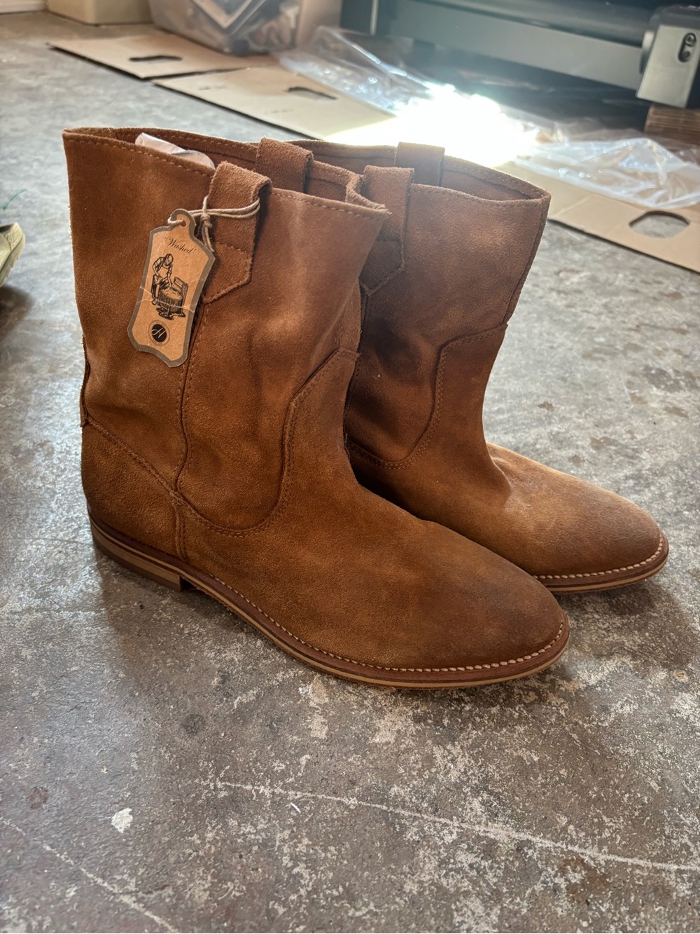 H By Hudson Women's Suede Pull-On Ankle Boots in Chestnut